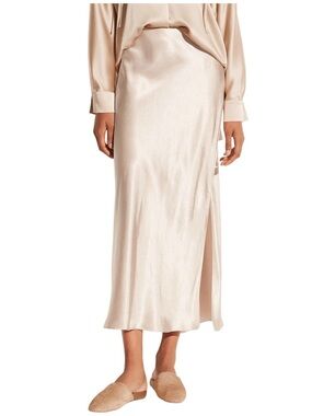 Babaton Satin Maxi Skirt in Light Cream with Side Slit